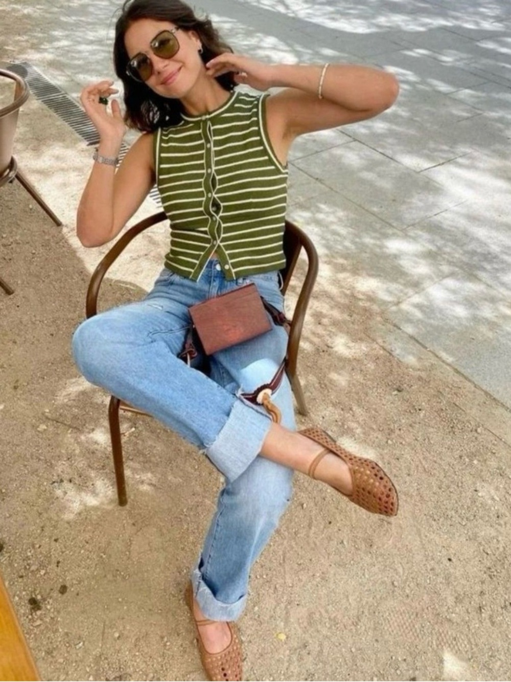 Madewell Olive Green Striped Sleeveless Knit Top